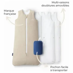 Gigoteuse multi-saisons réversible en double gaze de coton | Beige
