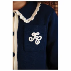 Gilet Brodé Laine | Bleu marine