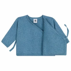 Gilet Cache-Cœur Pointelle Laine | Bleu ciel