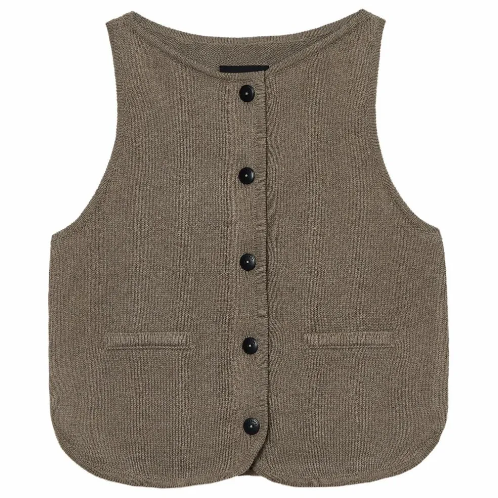 Gilet Sans Manches Col Bateau Coton Recyclé | Taupe