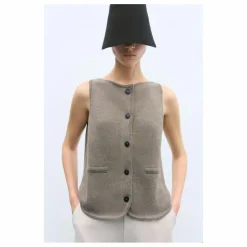 Gilet Sans Manches Col Bateau Coton Recyclé | Taupe
