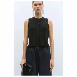 Gilet Sans Manches Côtelé Laine Mérinos Extra Fine | Noir