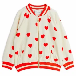 Gilet Zippé Cœurs Velours Coton Bio | Blanc