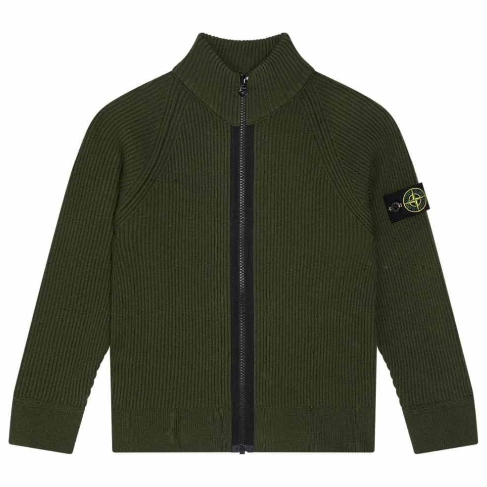 Gilet Zippé Logo Laine | Vert kaki