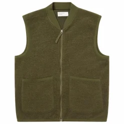 Gilet Zippé Sans Manches Laine | Vert kaki