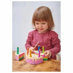 Gâteau d'anniversaire arc-en-ciel en bois