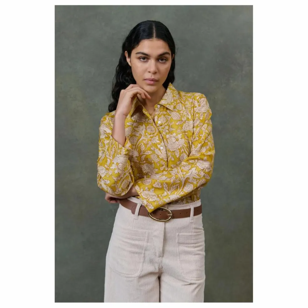 Haut de Pyjama Loulna Mountain Avens Soie Habutai - Collection Femme | Jaune