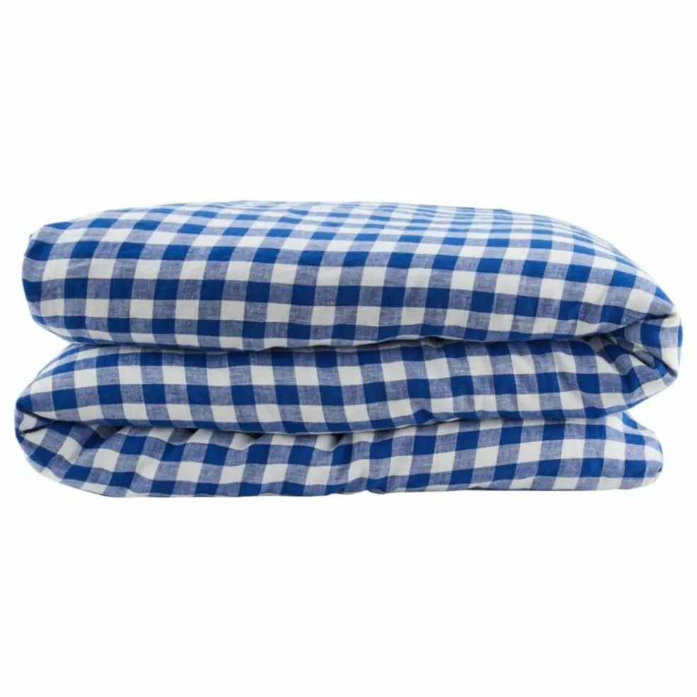 Housse de couette en lin lavé Vichy | Bleu