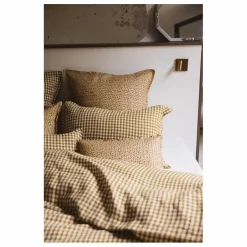 Housse de couette en lin lavé vichy | Curry