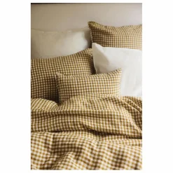 Housse de couette en lin lavé vichy | Curry