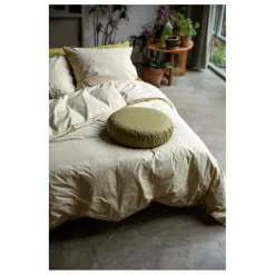 Housse de couette Striped en percale organique - Olive-Ecru | Olive