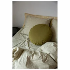Housse de couette Striped en percale organique - Olive-Ecru | Olive