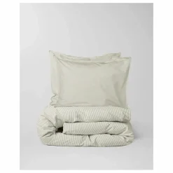 Housse de couette Striped en percale organique - Olive-Ecru | Olive