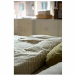 Housse de couette Striped en percale organique - Olive-Ecru | Olive
