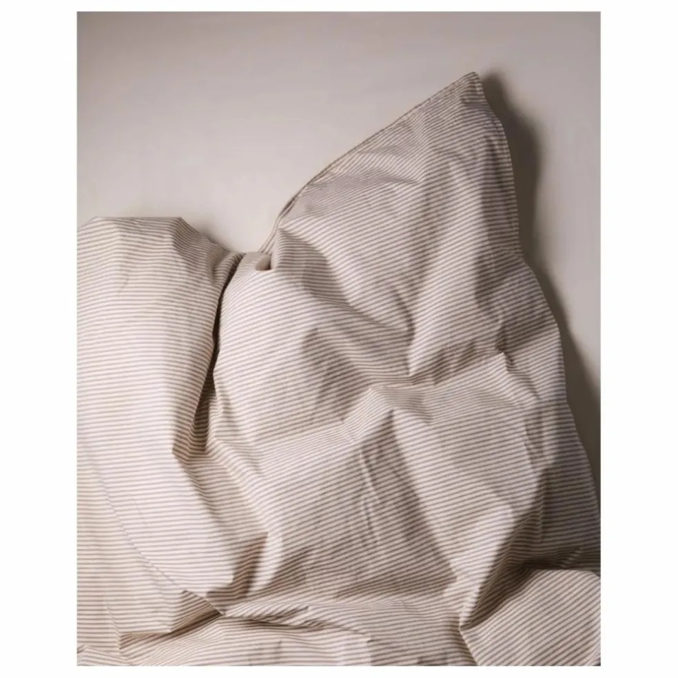 Housse de couette Striped en percale organique - Brown-Ecru | Marron