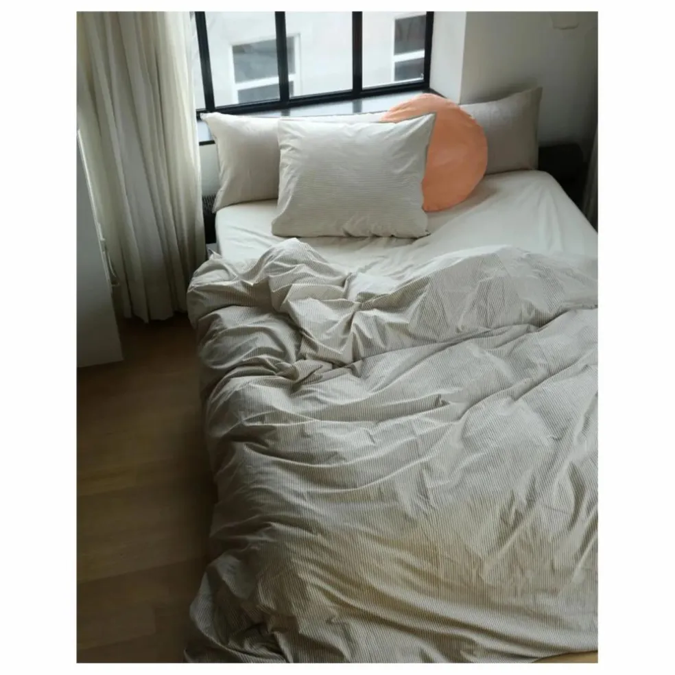 Housse de couette Striped en percale organique - Brown-Ecru | Marron