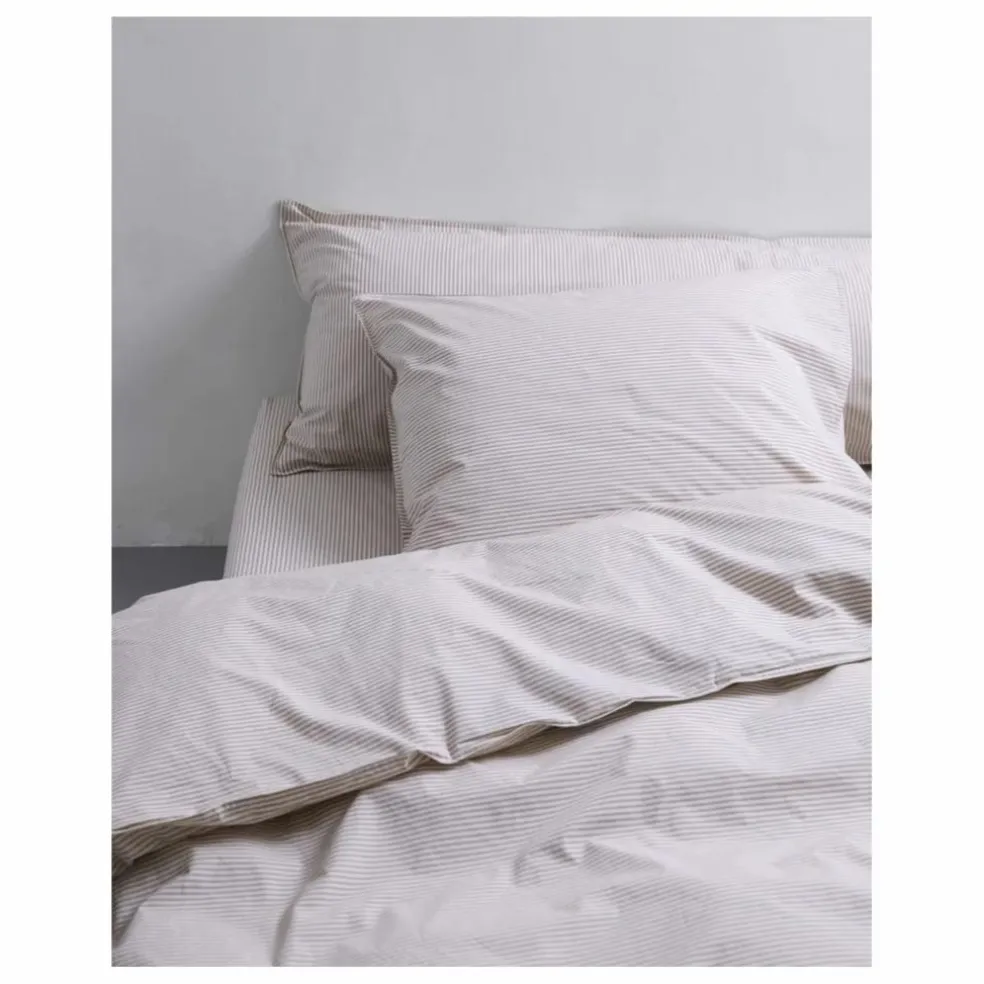 Housse de couette Striped en percale organique - Brown-Ecru | Marron