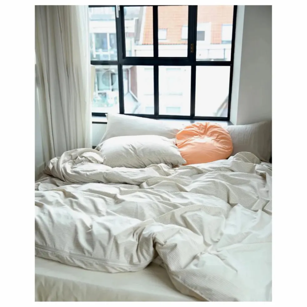 Housse de couette Striped en percale organique - Brown-Ecru | Marron