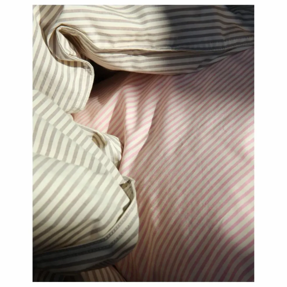 Housse de couette Striped en percale organique - Brown-Ecru | Marron