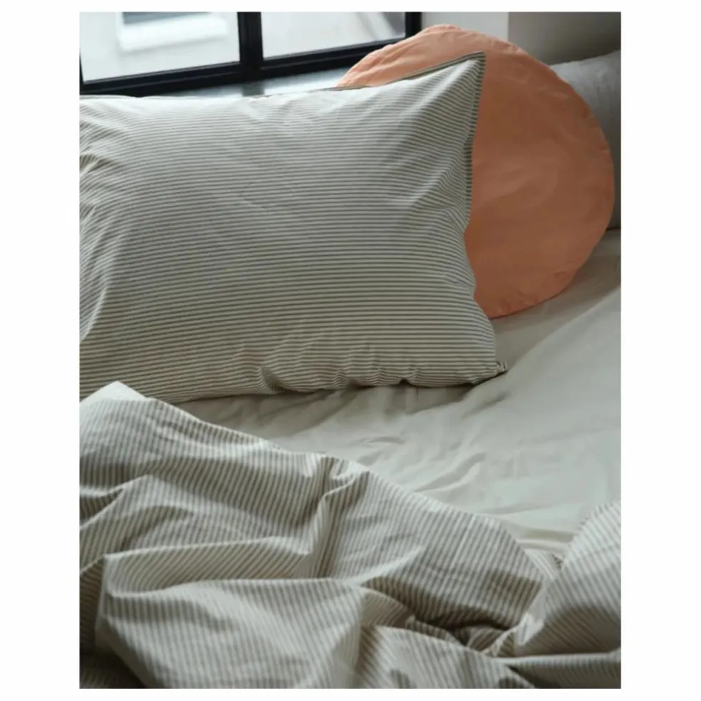 Housse de couette Striped en percale organique - Brown-Ecru | Marron