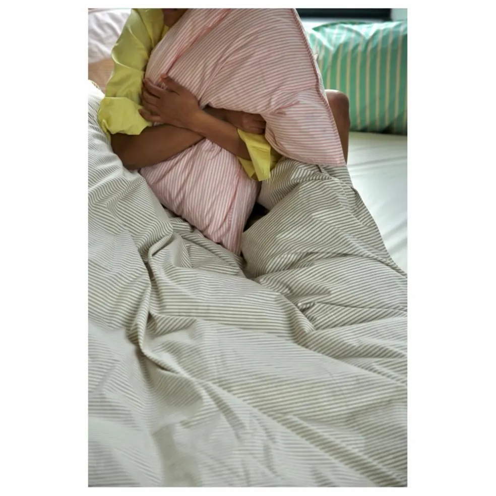 Housse de couette Striped en percale organique - Brown-Ecru | Marron