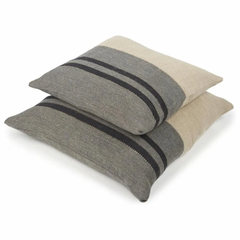Housse de coussin en lin Black House Stripe | Charbon