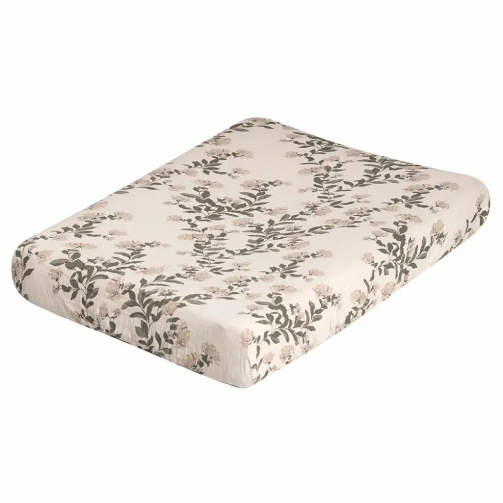 Housse de matelas à langer Honeysuckle en mousseline de coton | Ecru