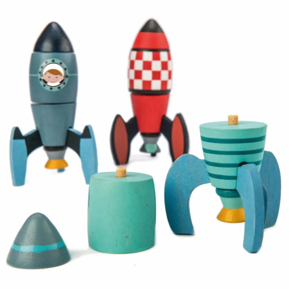 Jeu de Construction Fusées en bois - Set de 3