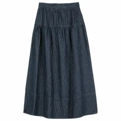 Jupe A-Line Rayée Denim Coton Bio - Collection Femme | Bleu marine