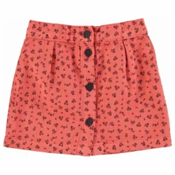 Jupe Boutons Fleurie | Corail