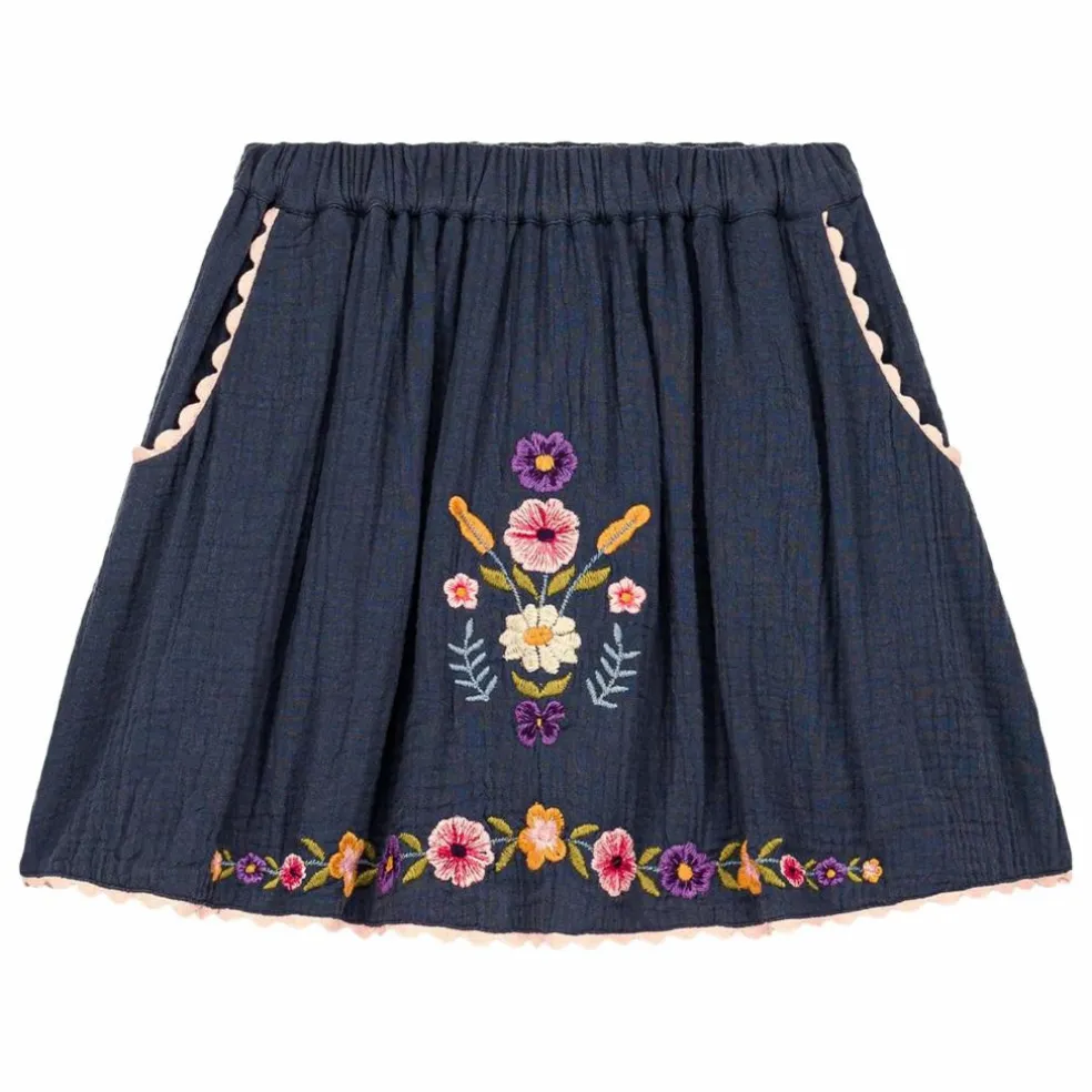 Jupe Brodée Pialou Coton Bio | Bleu