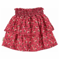 Jupe Volants Carreaux Fleurs | Rose