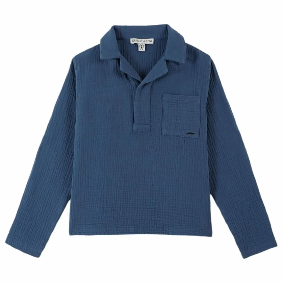 Kurta Moustache Gaze de Coton | Bleu