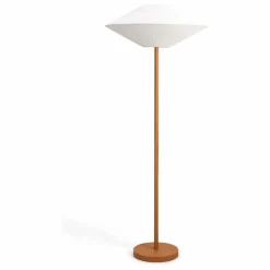 Lampadaire Brera pied cuir et abat-jour coton plissé | Cognac