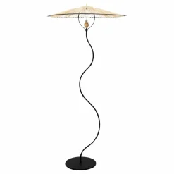 Lampadaire Kaa en métal et raphia | Noir