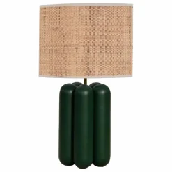 Lampe à poser abat-jour en raphia Charlotte | Vert foncé