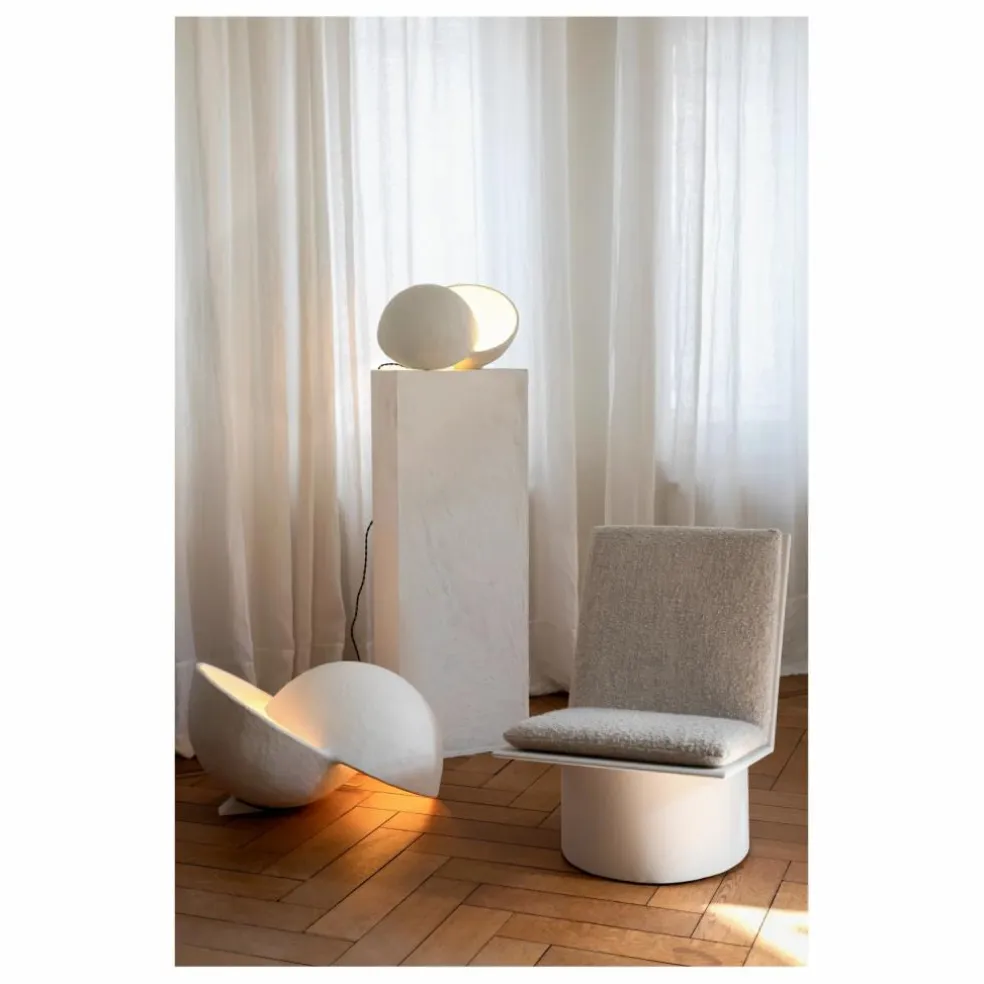 Lampe à poser Earth ronde en papier maché | Blanc
