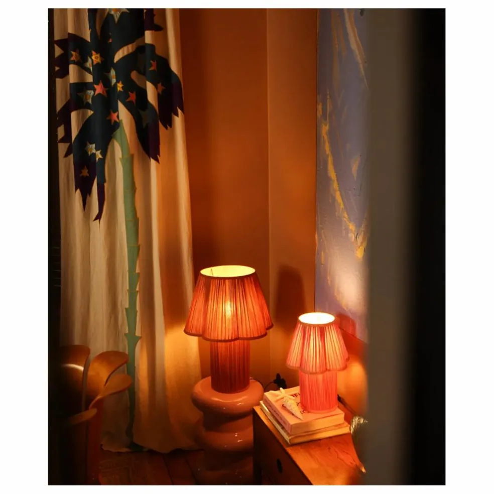 Lampe à poser en soie Myra | Rose fuschia