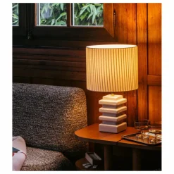 Lampe à poser Marta céramique craquemé et coton plissé | Crème