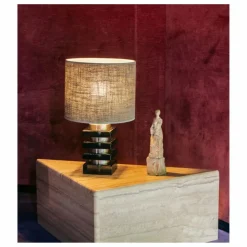 Lampe à poser Marta en verre et tissu texturé | Vert émeraude
