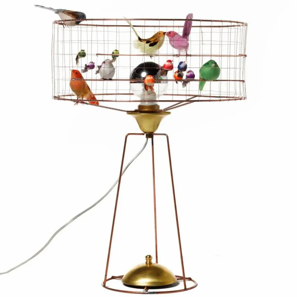 Lampe large tambour à poser volière
