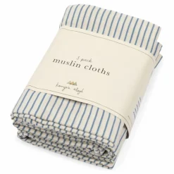 Langes en coton bio Stripes - Set de 3 | Bleu