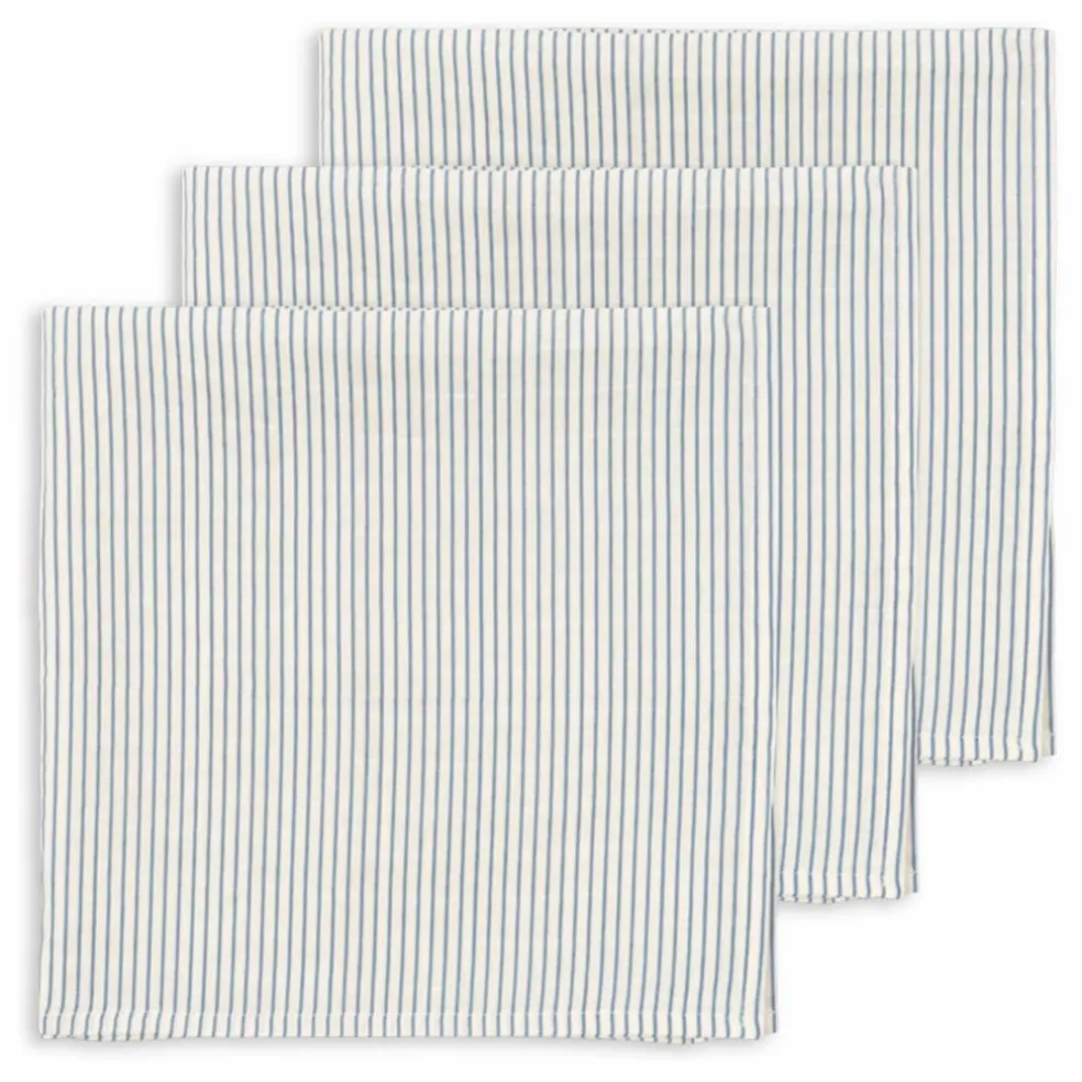 Langes en coton bio Stripes - Set de 3 | Bleu