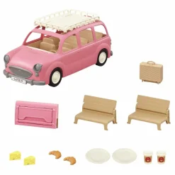 Le monospace rose et set de pique-nique