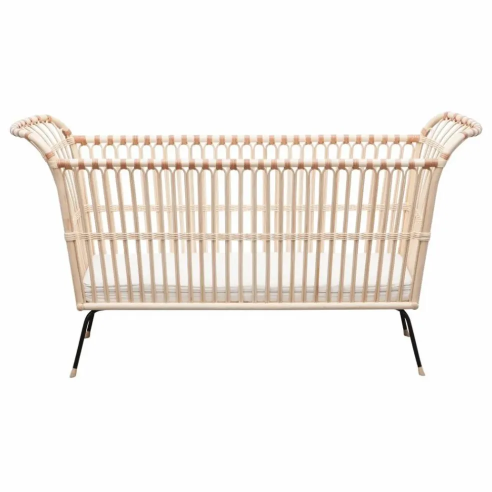 Lit bébé Frederick en rotin - Liens cuir