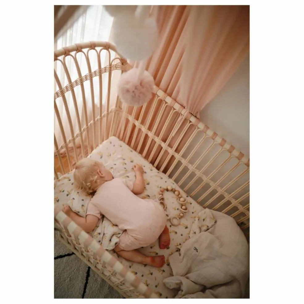 Lit bébé Frederick en rotin - Liens cuir