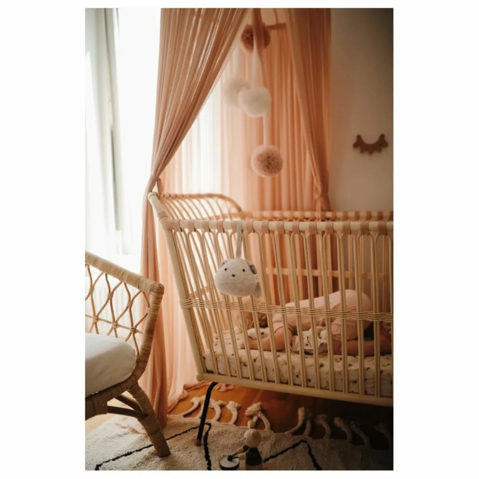 Lit bébé Frederick en rotin - Liens cuir