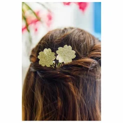 Lot 2 Barettes Hibiscus Paillettes | Doré