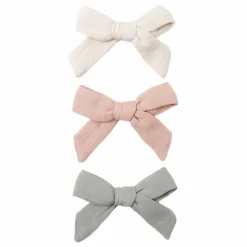 Lot 3 Barrettes Nœuds Gaze de Coton Bio | Ivoire