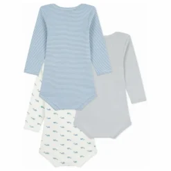 Lot 3 Bodies Baleines Coton Bio | Bleu